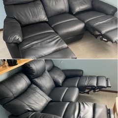 ニトリ　3人用電動本革テーブル付きリクライニングソファ(グラッゼ2 BK)