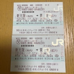 【ネット決済・配送可】新大阪→東京　片道新幹線　12/24 2枚