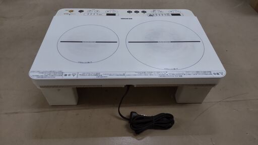 アイリスオーヤマ製　音声付2口IHコンロ　IHK-W12SV-W　中古動作品