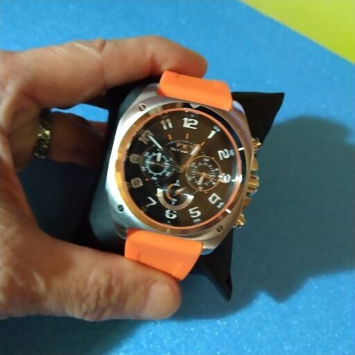 新品 テクノス 正規品  アナログ多機能クロノグラフ クオーツ 腕時計ラバーベルト 10気圧防水 オレンジ プレゼント