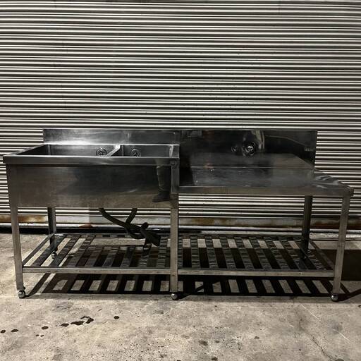 WY9/72 ステンレス 2槽 シンク 流し台 2層 作業台 台付き 業務用 店舗用 厨房機器 W1800×D600×910mm ★直接引き取り歓迎