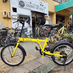 🎏🎏　折りたたみ自転車　２０インチ　６変速　カゴ　付き　黄色　配達可能