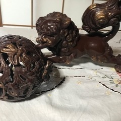 鋳物　狛犬と玉　置物　獅子