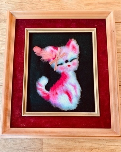 ねこ文化刺繍　額縁入り　昭和レトロ　モダン