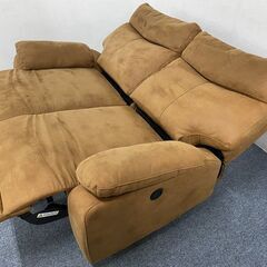 レザーテックソファ リクライニング 二人掛け USB充電 ブラウン 中古家具 店頭引取歓迎 R7827
