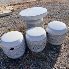 【売約済】信楽焼き テーブル イス3脚セット 庭園 屋外用 