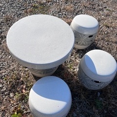 【売約済】信楽焼き テーブル イス3脚セット 庭園 屋外用 