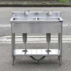【12/16受渡予定】≪zyt1212ジ≫ マルゼン ステンレス製 2槽シンク BS2-094 幅90cm 奥行45cm バックガード有 SANEI製水栓2口付 現状品 51112-03 12/16受渡予定】≪zyt1212ジ≫ マルゼン ステンレス製 2槽シンク BS2-094