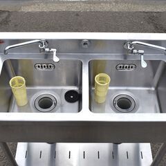 【12/16受渡予定】≪zyt1212ジ≫ マルゼン ステンレス製 2槽シンク BS2-094 幅90cm 奥行45cm バックガード有 SANEI製水栓2口付 現状品 51112-03 12/16受渡予定】≪zyt1212ジ≫ マルゼン ステンレス製 2槽シンク BS2-094