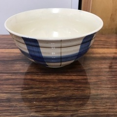 N2312-396 ラーメン鉢 チェック ブルー/ホワイト 汚れ有り