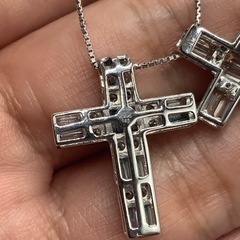 K18WG pt850ダイヤモンドクロスネックレス 7.4g 1.16ct 0.65ct セット売り
