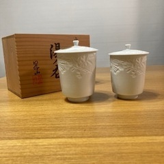 ✨未使用品✨出石焼　昇山作　蓋付夫婦湯呑セット