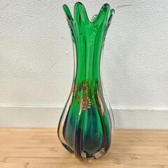 マルティグラス　花瓶　グリーン　花柄