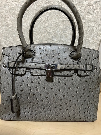 【希少】 ブリエ　ハンドバッグ　オーストリッチ　ベルトデザイン　グレー