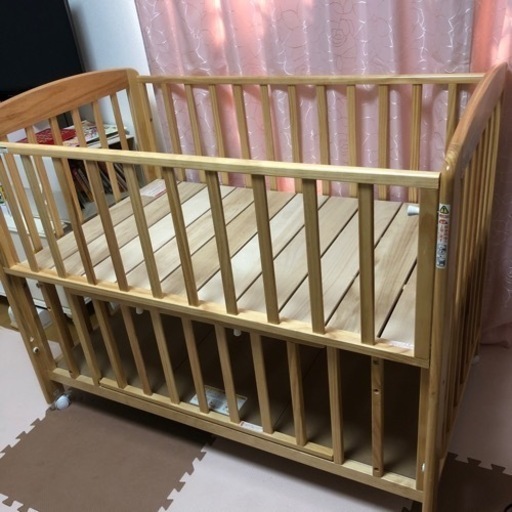 カトージ（KATOJI） ハイシート ベビーベッド 70×120cm 木製 スライド 