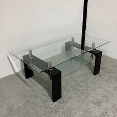  P0613 モダン ガラステーブル センターテーブル 黒フレーム