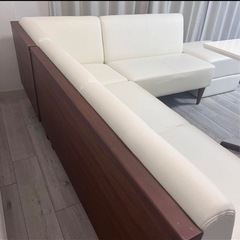 カウチソファ　レザー調　200×160  ホワイト　オットマン付き