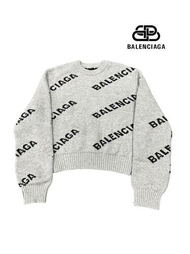 BALENCIAGA 斜めロゴ グレー ニット セーター レディース XS