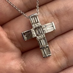 K18WG pt850ダイヤモンドクロスネックレス 7.4g 1.16ct 0.65ct セット売り
