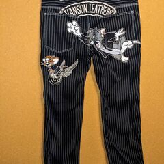 VANSON バンソン × TOM AND JERRY トムとジェリー コラボ ジーンズ 総刺繍 ウォバッシュストライプパンツ TJV-906-WABASH【2019春物新作】