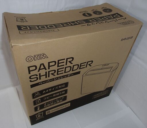 新品未使用OHM A4サイズコピー用紙5枚ペーパーシュレッダー SHR-203S