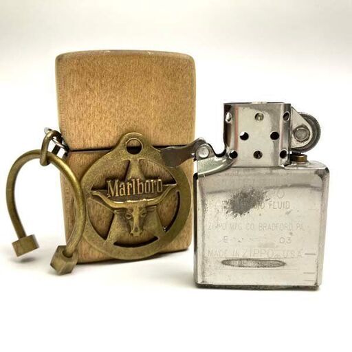 【中古品】ジッポー Zippo マルボロ Marlboro 木製 喫煙グッズ ライター 刻印E 03 MADE IN U.S.A. 2003年5月製造 現状お渡し
