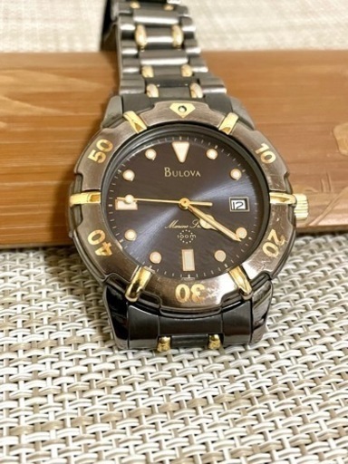 [希少:美品/稼働品]BULOVA ブローバ Marine Star/100M/ガンメタ/デイト/逆回転防止ベゼル/腕時計