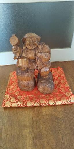 伝統工芸 木彫り 二俵 大黒天 甚金 七福神 縁起置物
