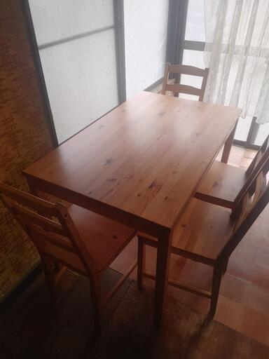 IKEA　木　テーブル×椅子4脚