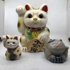 招き猫 貯金箱 土人形 商売繁盛 招福 レトロ 3体まとめ