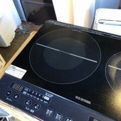 配送可能　2021年式　アイリスオーヤマ 2口 IHクッキングヒーター 工事不要 1400W 100V ６段階調節 静音使用 30dB お手入れ簡単 ブラック IHK-W13-B