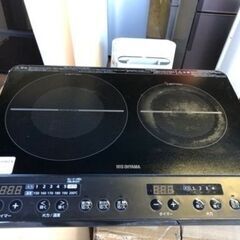 配送可能　2021年式　アイリスオーヤマ 2口 IHクッキングヒーター 工事不要 1400W 100V ６段階調節 静音使用 30dB お手入れ簡単 ブラック IHK-W13-B