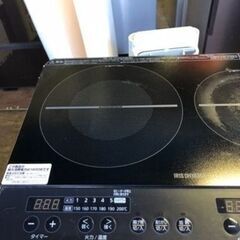 配送可能　2021年式　アイリスオーヤマ 2口 IHクッキングヒーター 工事不要 1400W 100V ６段階調節 静音使用 30dB お手入れ簡単 ブラック IHK-W13-B