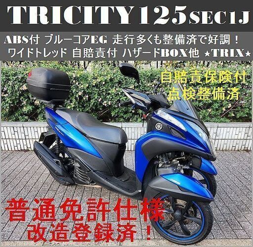【普通免許仕様】トリシティ125ABS SEC1Jブルーコア 走行多くも整備済好調 ワイトレ改造登録済 自賠責付★TRIX★