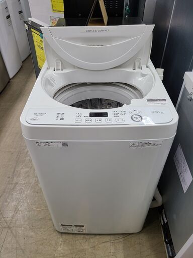 J4181 6ヶ月保証付き！　SHARP　シャープ 5.5kg洗濯機　ES-GE5D-W　2019年製 動作確認、クリーニング済み　【リユースのサカイ柏店】