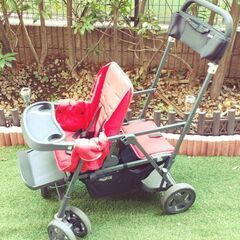 ジュービー】2人乗り ベビーカー カブースウルトラライト 赤☆レイン