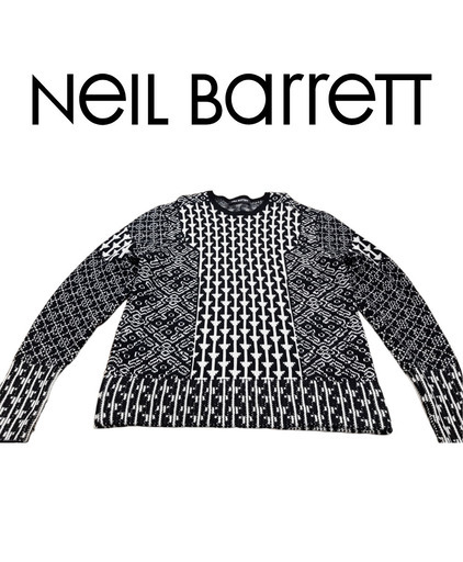 NEIL BARRETT 総柄 マルチ ロゴ ニットセーター XXL