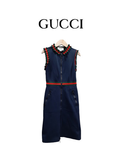 GUCCI シェリーライン フリル ノースリーブ ワンピース S