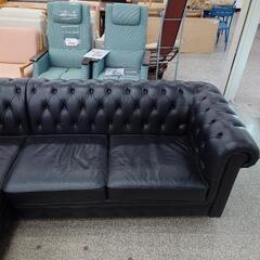 【コーナーソファ】コーナーソファ Leclass ルクラス カウチソファ チェスターフィールド アンティーク調 本革:ブラック