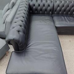 【コーナーソファ】コーナーソファ Leclass ルクラス カウチソファ チェスターフィールド アンティーク調 本革:ブラック