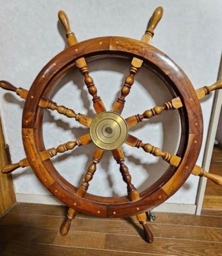 ◼️船舶用木製ラット◼️大型舵輪ハンドル　マリンオブジェ　アンティーク