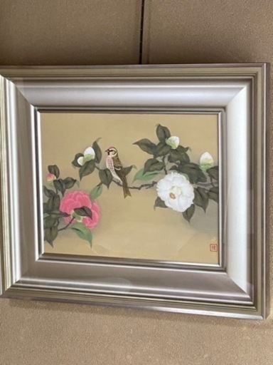 絵画　「紅白椿」　絵のサイズ30×39センチ