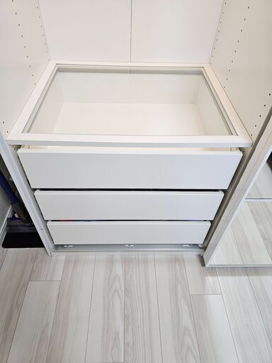 【IKEA・極上品】 高級ガラス扉仕様PAX/AULI・ワードローブ　LED付（システム収納クローゼット）＜10万円相当半額以下・保証付＞#9
