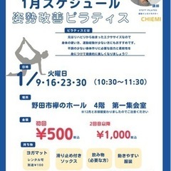 1月毎週火曜日　千葉県野田市　マットピラティス　グループレッスン