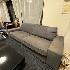 【ネット決済】IKEA 3-4人掛け　ソファ　オットマン付き　グレー