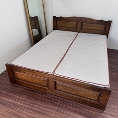 家具の富士　オーク　ダブルベッド　神戸洋家具　日本アンティーク