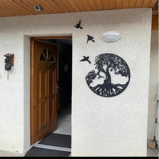 生命の木　鳥　アイアン　ウォールアート　パネル　壁装飾　メタル　壁掛　ブラック