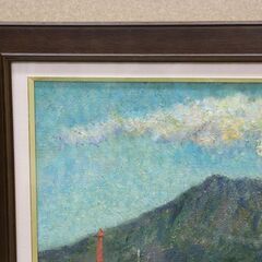 美術 油彩 櫻島 永田精二 F8 光風会会員 油彩画 額幅 58cm