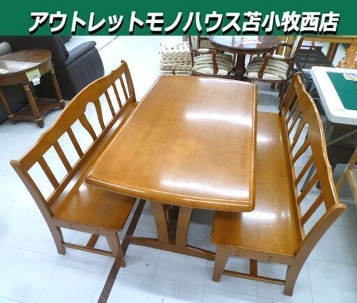 現状品 ダイニングセット 4人掛け 幅135×奥行80×高さ68cm テーブル+ベンチ×2 3点セット 食卓セット 家具 苫小牧西店