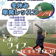 【冬休み★野球教室】野球好きな少年少女集合！！冬季単発レッスン